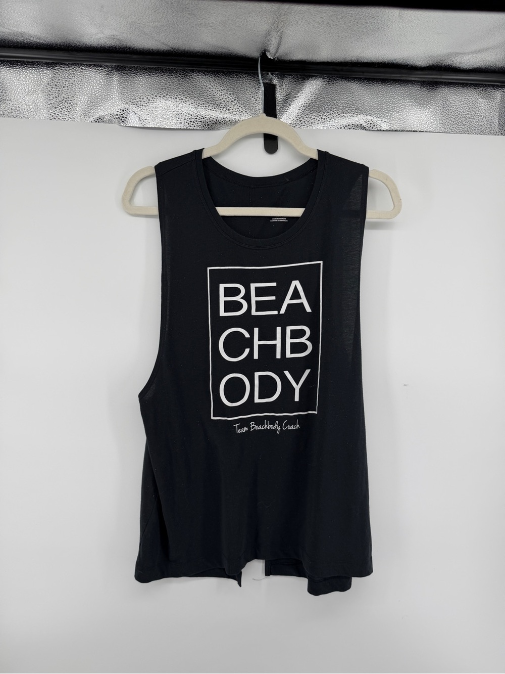 Athleisure Gymcore Sporty Beachbody Coach Black Muscle Tank Drop Armhole Top SzL